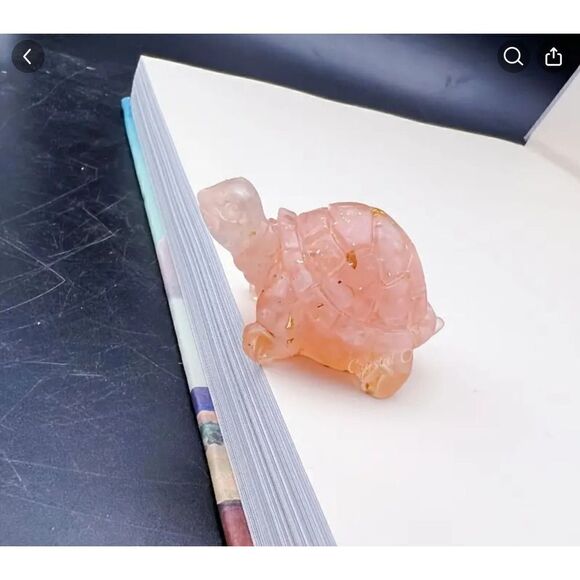 New!  Crushed Genuine Crystal Stone and Resin Turtle in Rose Quartz - Picture 1 of 3